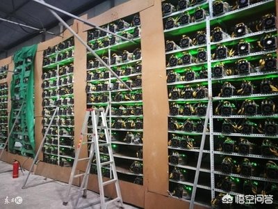 A state-of-the-art mining farm with rows of mining rigs